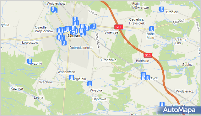 mapa Grodzisko gmina Olesno, Grodzisko gmina Olesno na mapie Targeo