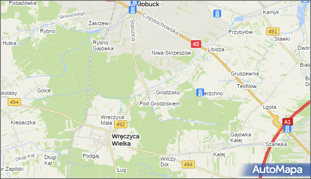 mapa Grodzisko gmina Wręczyca Wielka, Grodzisko gmina Wręczyca Wielka na mapie Targeo