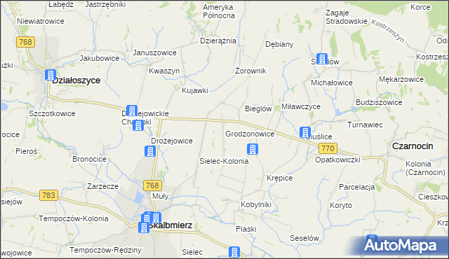 mapa Grodzonowice, Grodzonowice na mapie Targeo