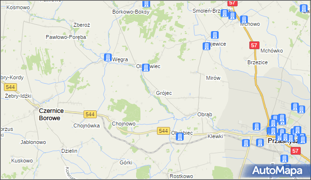 mapa Grójec gmina Czernice Borowe, Grójec gmina Czernice Borowe na mapie Targeo