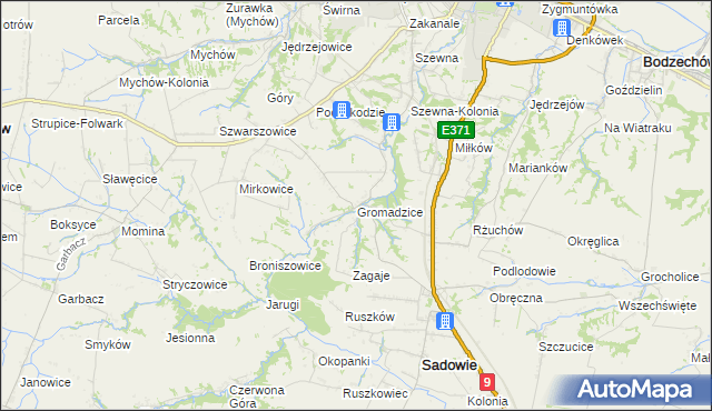 mapa Gromadzice gmina Bodzechów, Gromadzice gmina Bodzechów na mapie Targeo