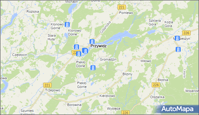 mapa Gromadzin gmina Przywidz, Gromadzin gmina Przywidz na mapie Targeo