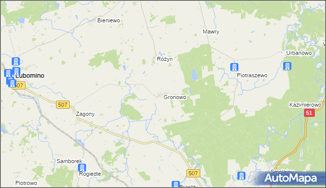 mapa Gronowo gmina Lubomino, Gronowo gmina Lubomino na mapie Targeo