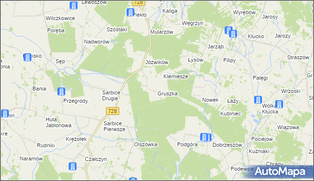 mapa Gruszka gmina Radoszyce, Gruszka gmina Radoszyce na mapie Targeo