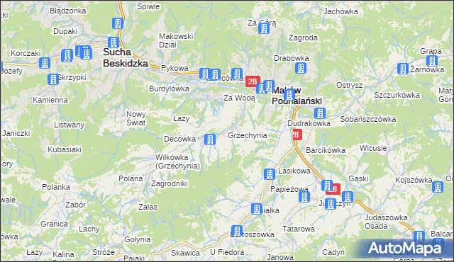 mapa Grzechynia, Grzechynia na mapie Targeo