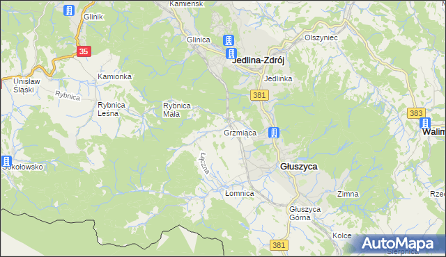 mapa Grzmiąca gmina Głuszyca, Grzmiąca gmina Głuszyca na mapie Targeo