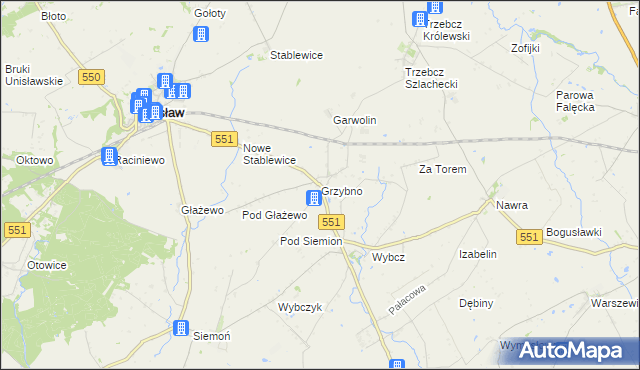 mapa Grzybno gmina Unisław, Grzybno gmina Unisław na mapie Targeo