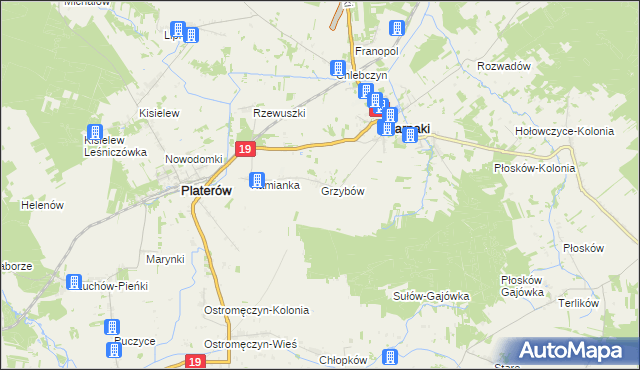 mapa Grzybów gmina Sarnaki, Grzybów gmina Sarnaki na mapie Targeo