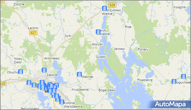 mapa Gulbity gmina Morąg, Gulbity gmina Morąg na mapie Targeo