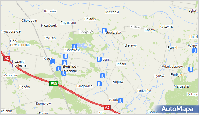 mapa Gusin gmina Świnice Warckie, Gusin gmina Świnice Warckie na mapie Targeo