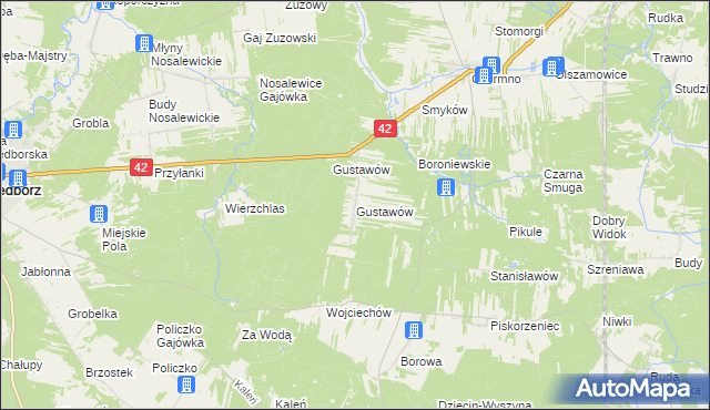 mapa Gustawów gmina Fałków, Gustawów gmina Fałków na mapie Targeo