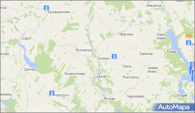mapa Gutowo gmina Lubawa, Gutowo gmina Lubawa na mapie Targeo