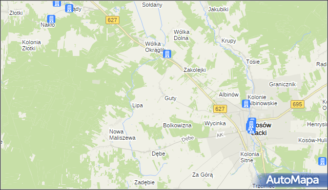 mapa Guty gmina Kosów Lacki, Guty gmina Kosów Lacki na mapie Targeo