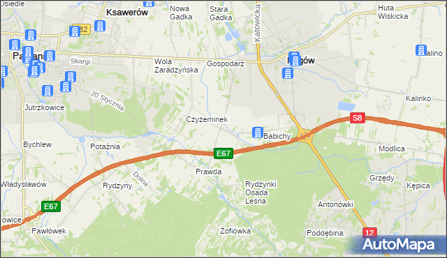 mapa Guzew gmina Rzgów, Guzew gmina Rzgów na mapie Targeo