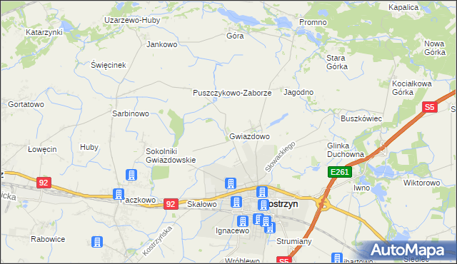 mapa Gwiazdowo gmina Kostrzyn, Gwiazdowo gmina Kostrzyn na mapie Targeo