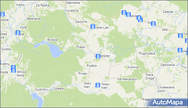 mapa Gwoździec gmina Bojanów, Gwoździec gmina Bojanów na mapie Targeo