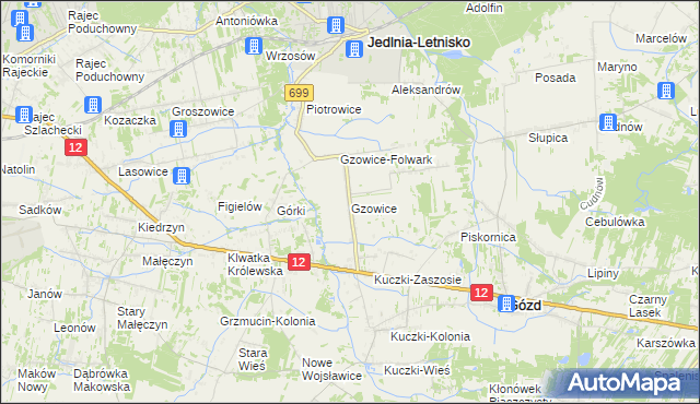 mapa Gzowice, Gzowice na mapie Targeo