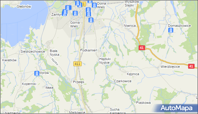 mapa Hajduki Nyskie, Hajduki Nyskie na mapie Targeo