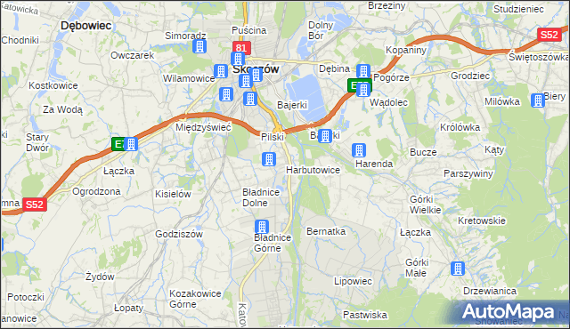 mapa Harbutowice gmina Skoczów, Harbutowice gmina Skoczów na mapie Targeo