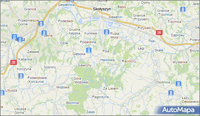 mapa Harklowa gmina Skołyszyn, Harklowa gmina Skołyszyn na mapie Targeo