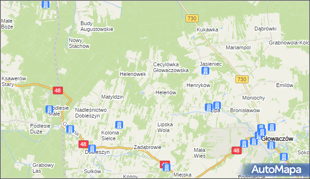 mapa Helenów gmina Głowaczów, Helenów gmina Głowaczów na mapie Targeo