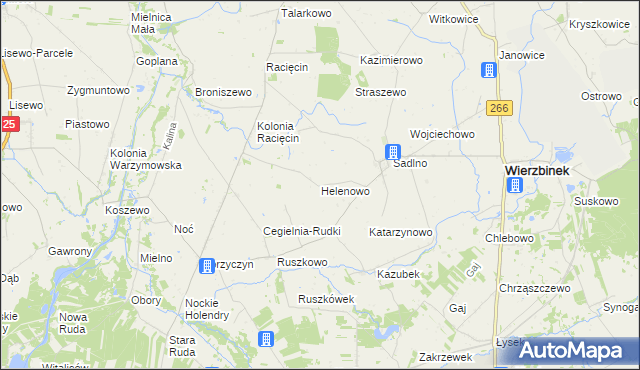 mapa Helenowo gmina Wierzbinek, Helenowo gmina Wierzbinek na mapie Targeo