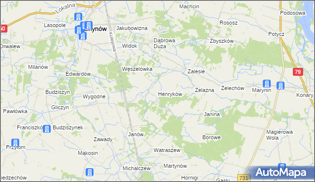 mapa Henryków gmina Chynów, Henryków gmina Chynów na mapie Targeo