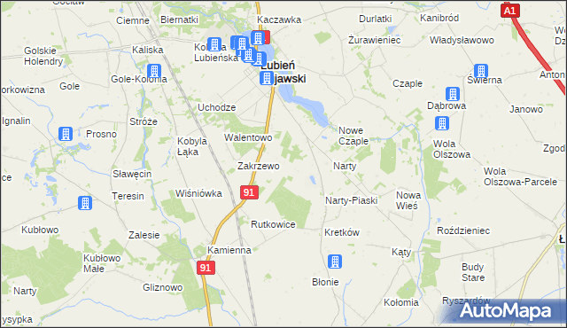 mapa Henryków gmina Lubień Kujawski, Henryków gmina Lubień Kujawski na mapie Targeo