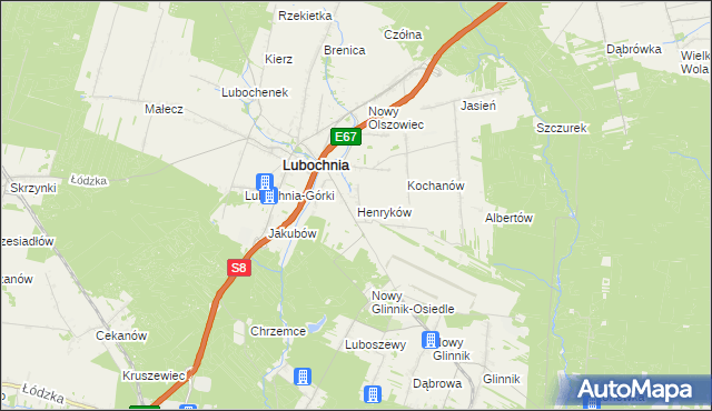 mapa Henryków gmina Lubochnia, Henryków gmina Lubochnia na mapie Targeo