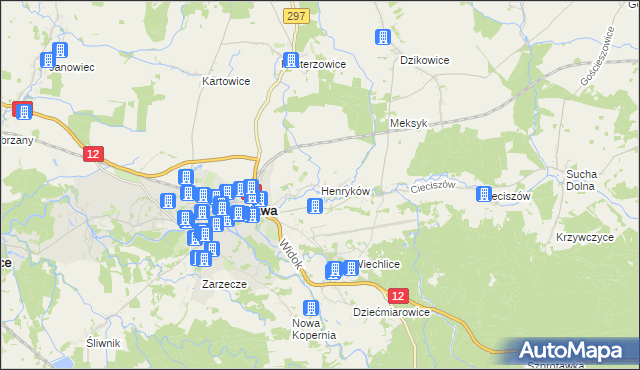 mapa Henryków gmina Szprotawa, Henryków gmina Szprotawa na mapie Targeo
