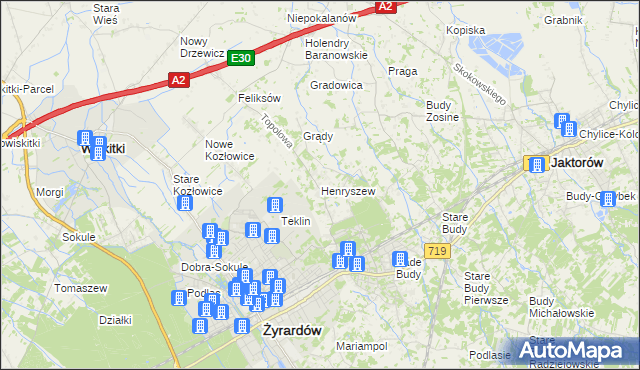 mapa Henryszew, Henryszew na mapie Targeo