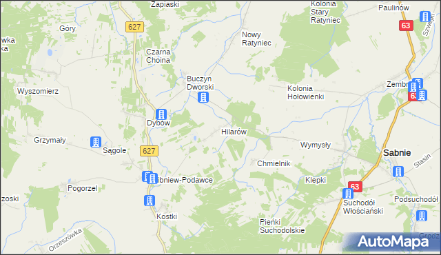 mapa Hilarów gmina Sabnie, Hilarów gmina Sabnie na mapie Targeo