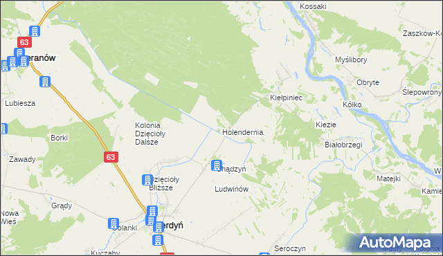 mapa Holendernia gmina Ceranów, Holendernia gmina Ceranów na mapie Targeo
