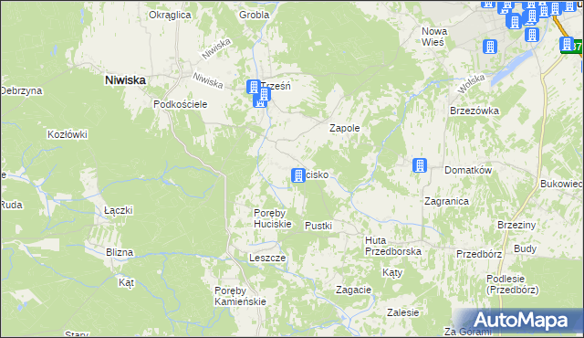 mapa Hucisko gmina Niwiska, Hucisko gmina Niwiska na mapie Targeo
