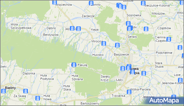 mapa Hucisko gmina Nowa Słupia, Hucisko gmina Nowa Słupia na mapie Targeo