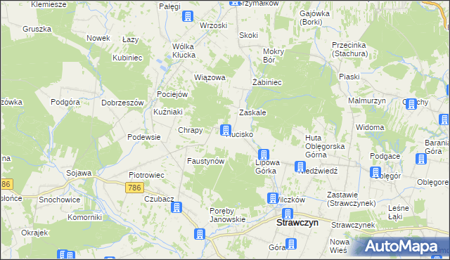 mapa Hucisko gmina Strawczyn, Hucisko gmina Strawczyn na mapie Targeo