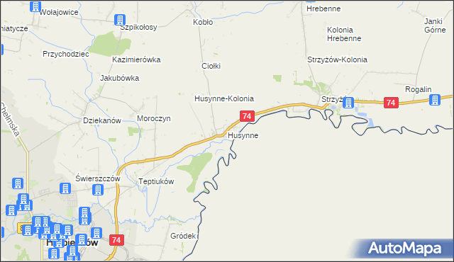 mapa Husynne gmina Hrubieszów, Husynne gmina Hrubieszów na mapie Targeo