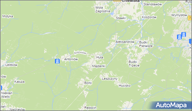 mapa Huta gmina Chlewiska, Huta gmina Chlewiska na mapie Targeo