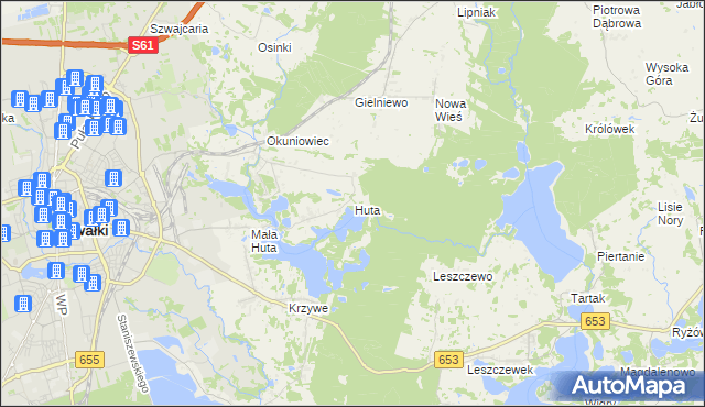 mapa Huta gmina Suwałki, Huta gmina Suwałki na mapie Targeo