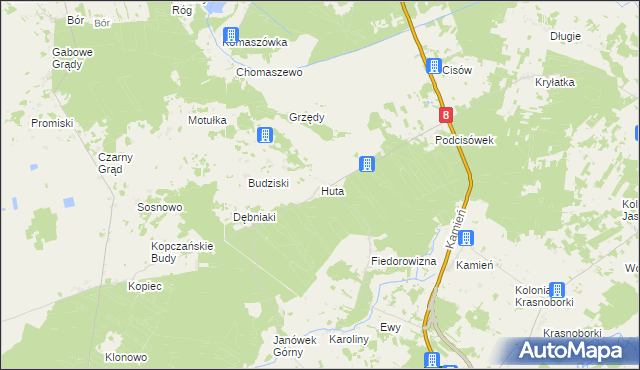 mapa Huta gmina Sztabin, Huta gmina Sztabin na mapie Targeo