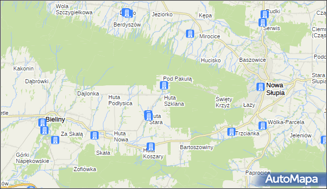 mapa Huta Szklana gmina Bieliny, Huta Szklana gmina Bieliny na mapie Targeo
