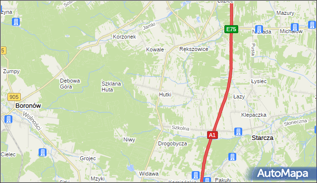 mapa Hutki gmina Konopiska, Hutki gmina Konopiska na mapie Targeo