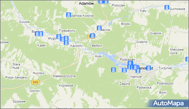 mapa Hutki gmina Krasnobród, Hutki gmina Krasnobród na mapie Targeo