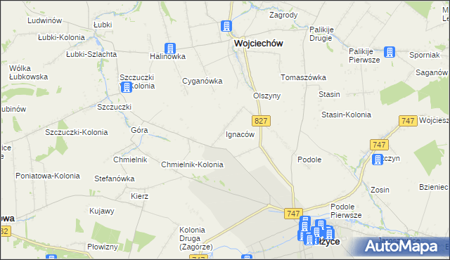 mapa Ignaców gmina Wojciechów, Ignaców gmina Wojciechów na mapie Targeo