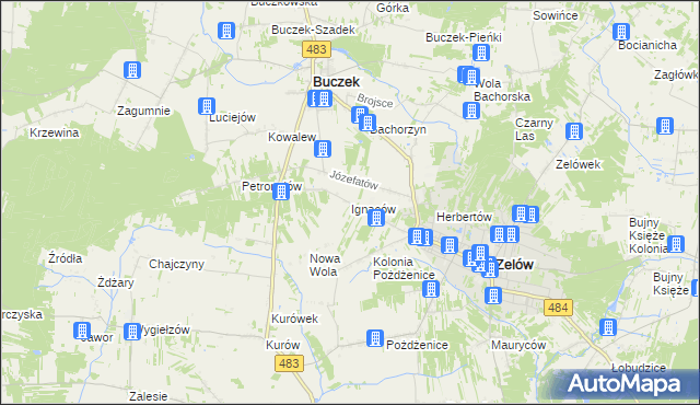 mapa Ignaców gmina Zelów, Ignaców gmina Zelów na mapie Targeo