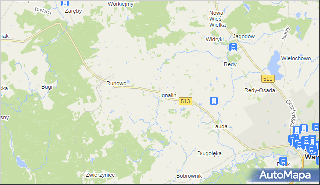 mapa Ignalin gmina Lidzbark Warmiński, Ignalin gmina Lidzbark Warmiński na mapie Targeo