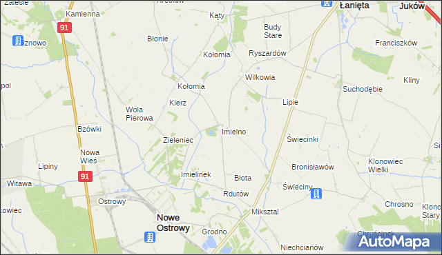 mapa Imielno gmina Nowe Ostrowy, Imielno gmina Nowe Ostrowy na mapie Targeo