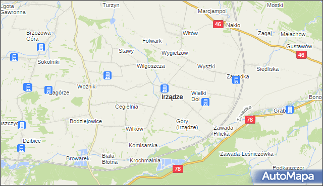 mapa Irządze powiat zawierciański, Irządze powiat zawierciański na mapie Targeo