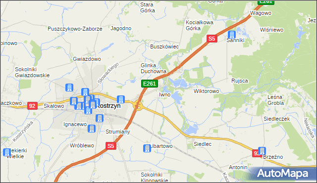 mapa Iwno gmina Kostrzyn, Iwno gmina Kostrzyn na mapie Targeo