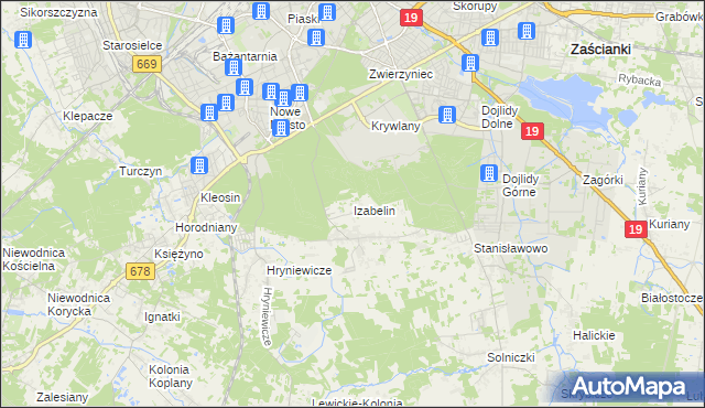 mapa Izabelin gmina Juchnowiec Kościelny, Izabelin gmina Juchnowiec Kościelny na mapie Targeo